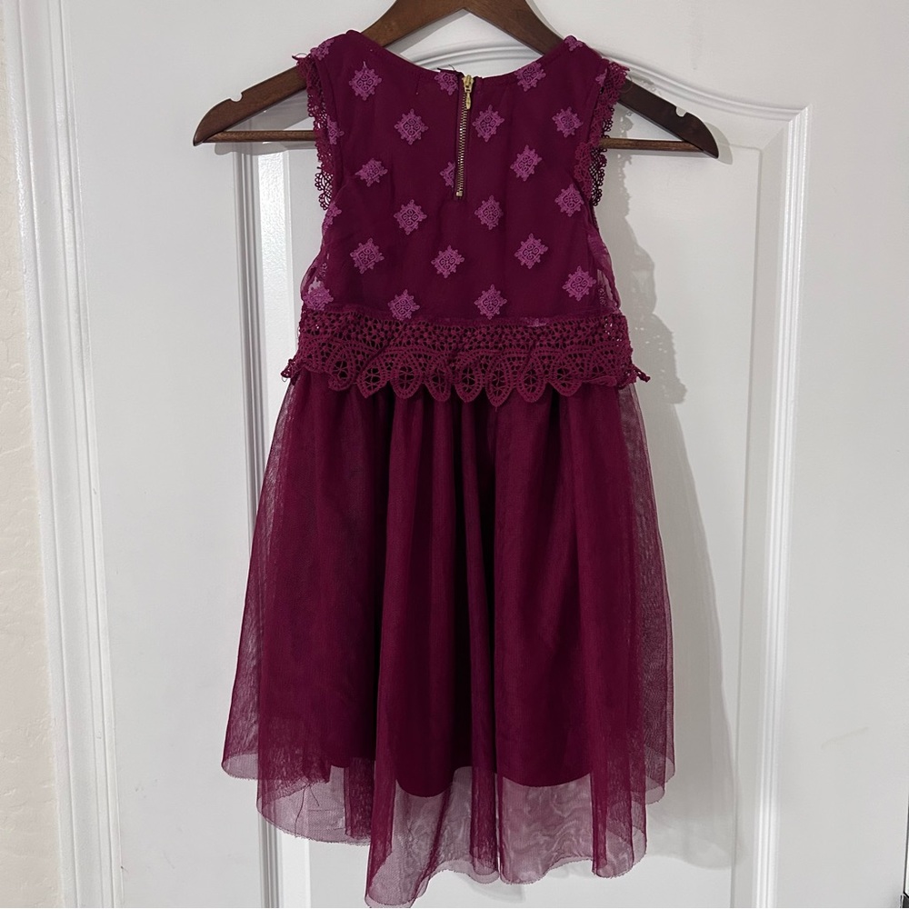 Btween Girls Maroon Holiday Festive Mesh Dress‎ Size 6X Floral Pink Long Tank - Picture 2 of 5